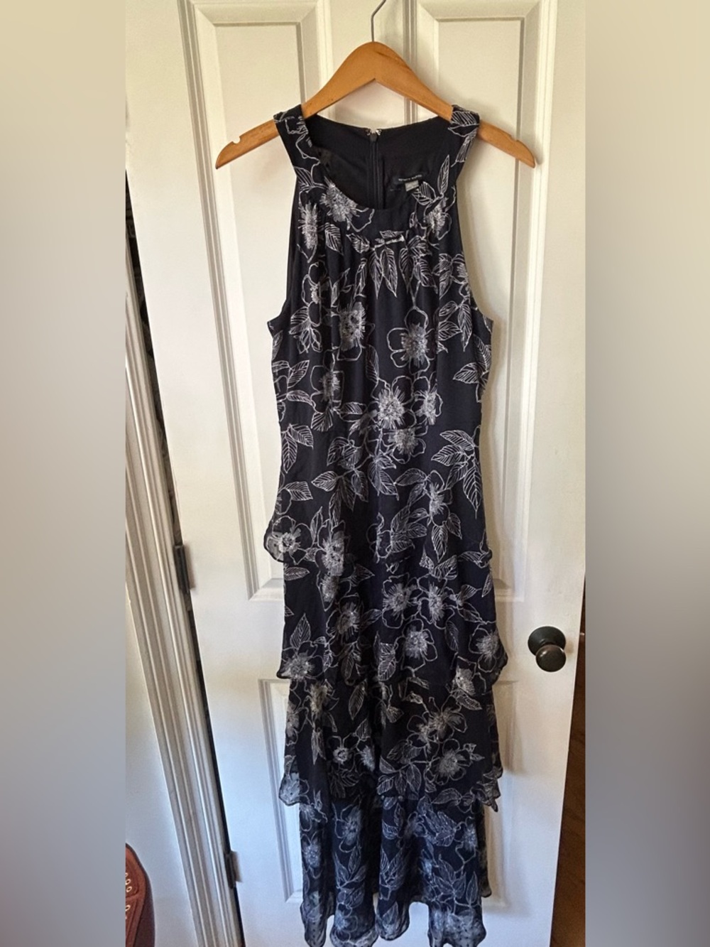 Tommy Hilfiger Black Floral Sleeveless Tiered Midi Dress Size 12